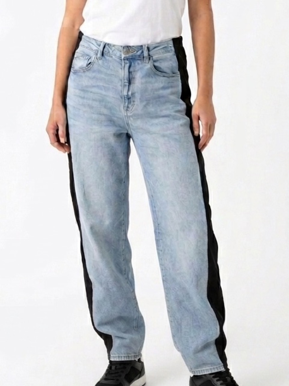 Upcycled Side Panel Denim Jeans Relaxed Fit Wide Leg Baggy Stretch Size Large